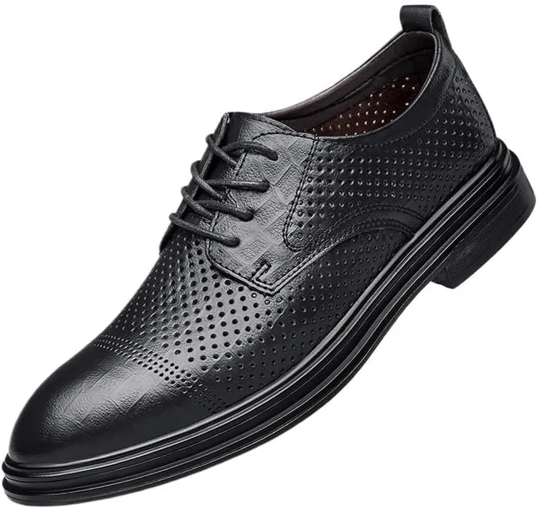 YZABEL Men's Classic Pointed Toe Lace Up Oxford Shoes, Summer Breathable Hollow Business Casual Shoes, Rubber Non-Slip for Formal and Everyday Wear