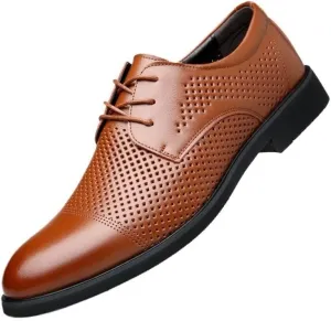 YZABEL Men's Classic Pointed Toe Lace Up Oxford Shoes, Summer Breathable Hollow Casual Shoes, Rubber Non-Slip for Formal Business Wedding