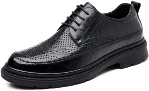 YZABEL Men's Leather Platform Lace Up Dress Oxford Shoes, Round Toe Breathable Hollow Business Casual Shoes, Soft-Soled Non-Slip for Formal and Everyday Wear
