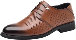 YZABEL Men's Patent Leather Lace-Up Business Casual Shoes, Summer Pointed Toe Breathable Stylish Oxfords Dress Shoes, Rubber Non-Slip for Daily Commuting Activity
