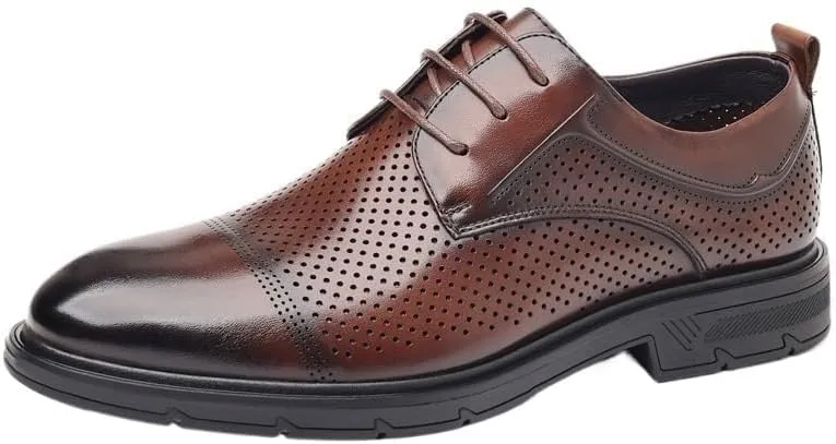 YZABEL Men's Patent Leather Oxfords Dress Shoes, Stylish Lace-Up Pointed Toe Casual Shoes, Soft-Soled Non-Slip for Formal Business Wedding