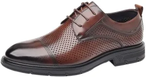 YZABEL Men's Patent Leather Oxfords Dress Shoes, Stylish Lace-Up Pointed Toe Casual Shoes, Soft-Soled Non-Slip for Formal Business Wedding