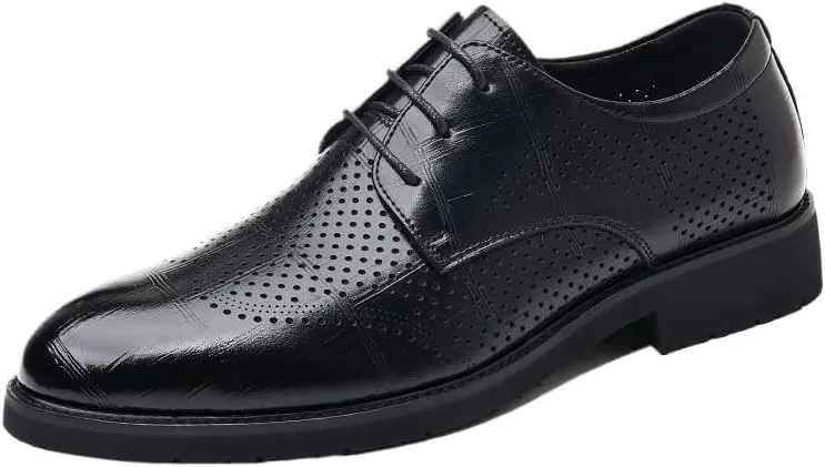 YZABEL Men's Patent Leather Printed Oxfords Dress Shoes, Pointed Toe Lace-Up Low Top Business Casual Shoes, Lightweight Comfortable for Formal and Everyday Wear