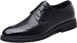 YZABEL Men's Patent Leather Printed Oxfords Dress Shoes, Pointed Toe Lace-Up Low Top Business Casual Shoes, Lightweight Comfortable for Formal and Everyday Wear