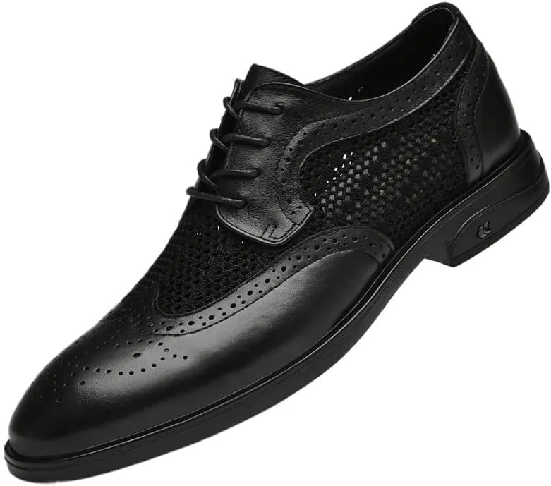 YZABEL Men's Pointed Toe Oxford Dress Shoes, Summer Stylish Lace-Up Breathable Hollow Casual Shoes, Soft-Soled Non-Slip for Formal and Everyday Wear
