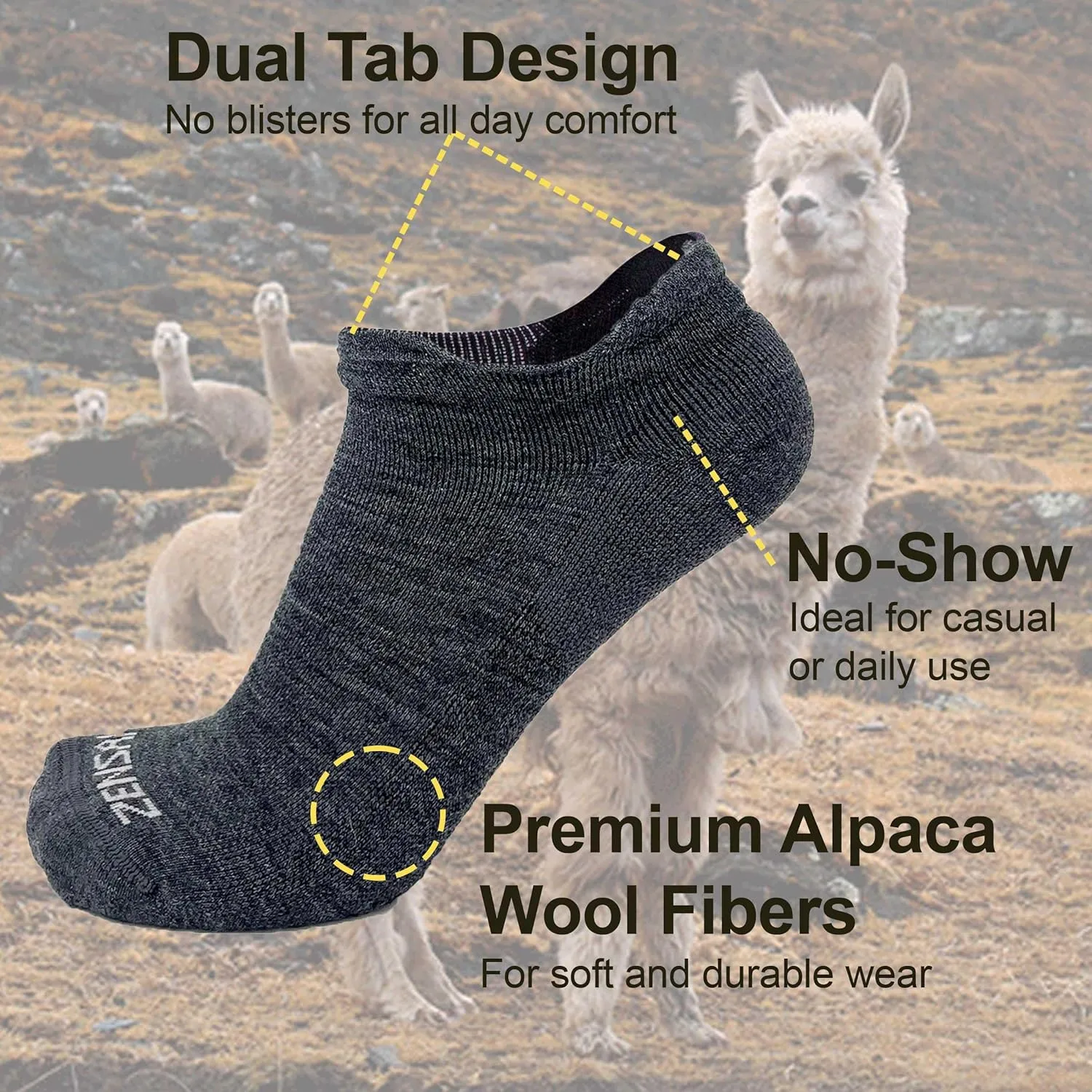 Zensah Alpaca Wool Running Socks - Cozy No Show Alpaca Socks, USA Made for Men and Women