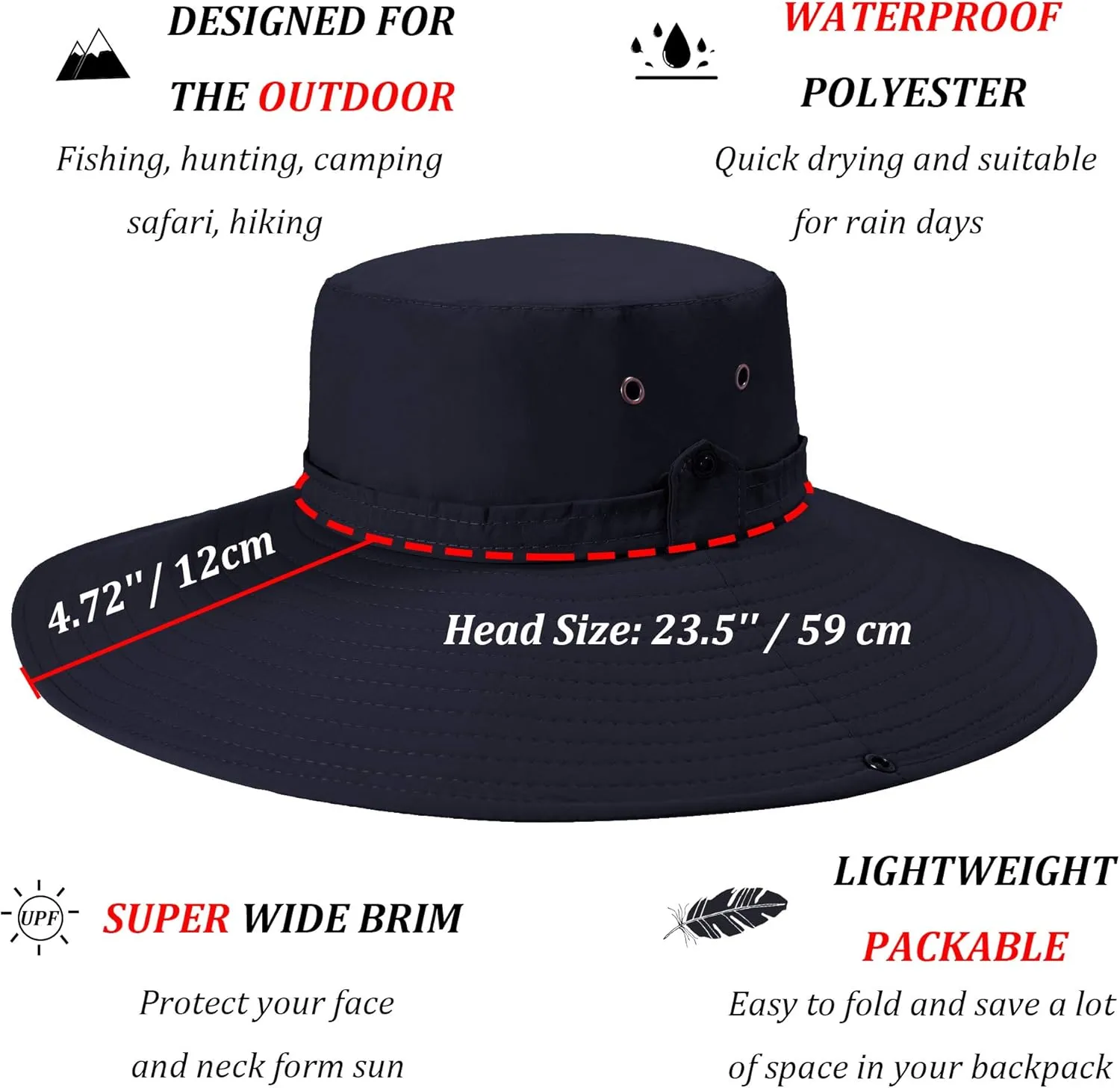 ZLYC Outdoor Extra Wide Brim Sun Hat for Men and Women Waterproof Bucket Boonie Hat