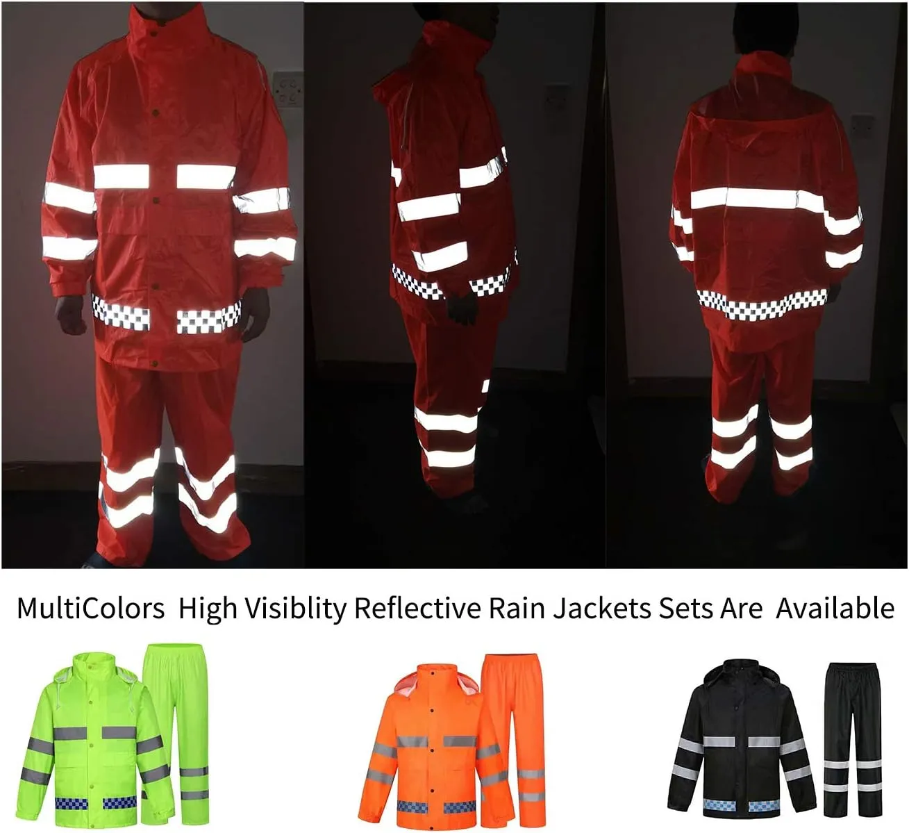 zojo High Visibility Safety Rain suit, Jacket, Pants High Visibility Reflective Rain Coats (Orange-3XL)