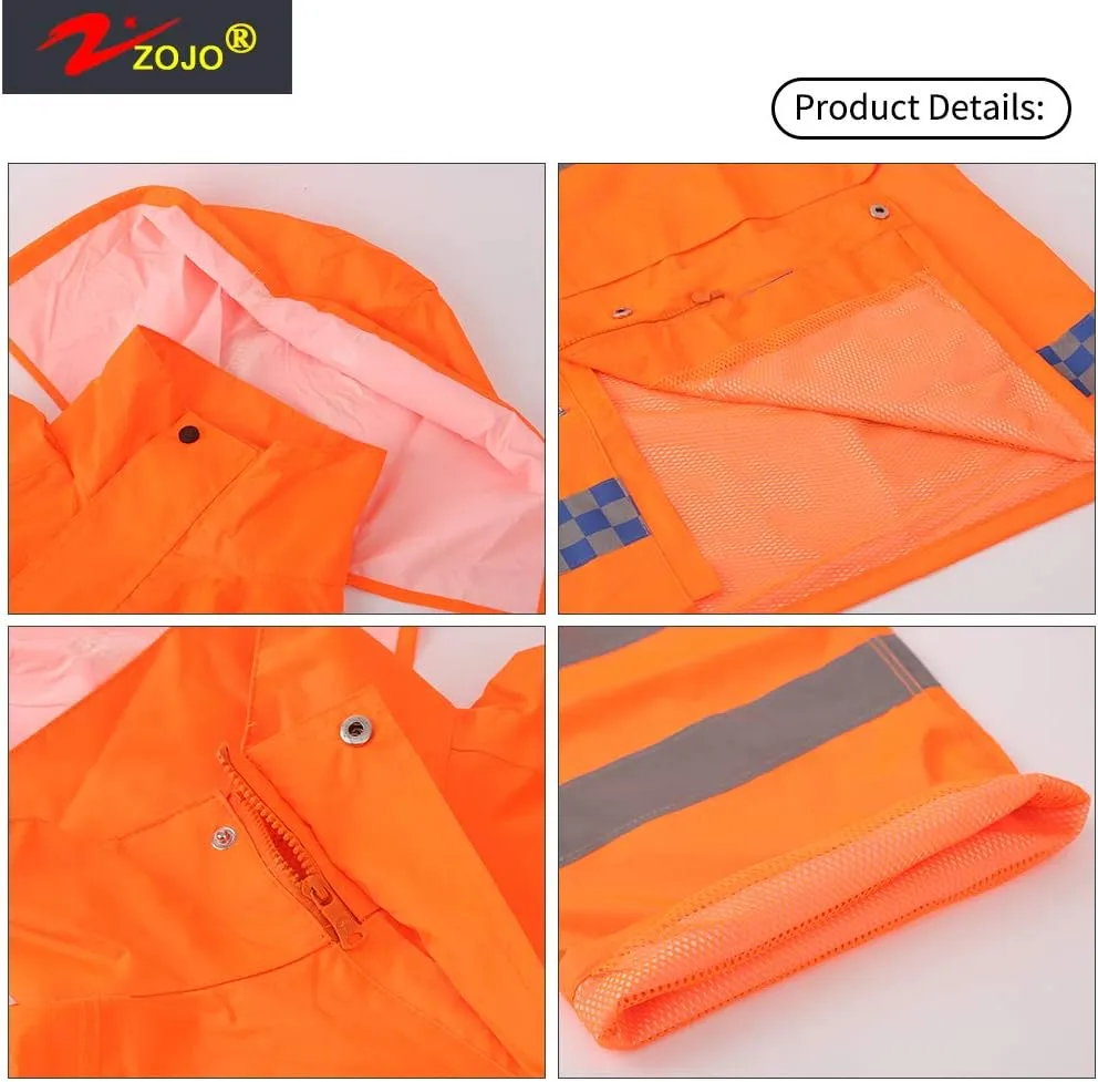 zojo High Visibility Safety Rain suit, Jacket, Pants High Visibility Reflective Rain Coats (Orange-3XL)