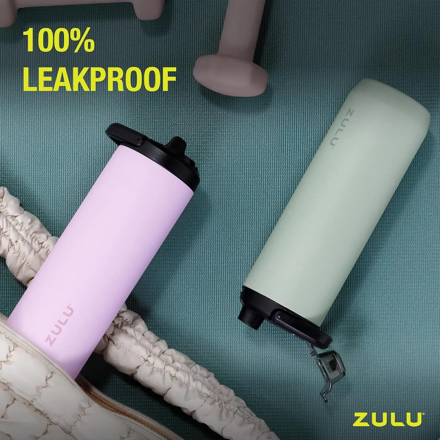 ZULU Base 40oz Stainless Steel Water Bottle with 3 Lids- Straw, Chug, Twist | Double Walled and Vacuum Insulated Metal Thermos | For Gym, Outdoor | Built in Carry Loop, Dishwasher Safe, Guac