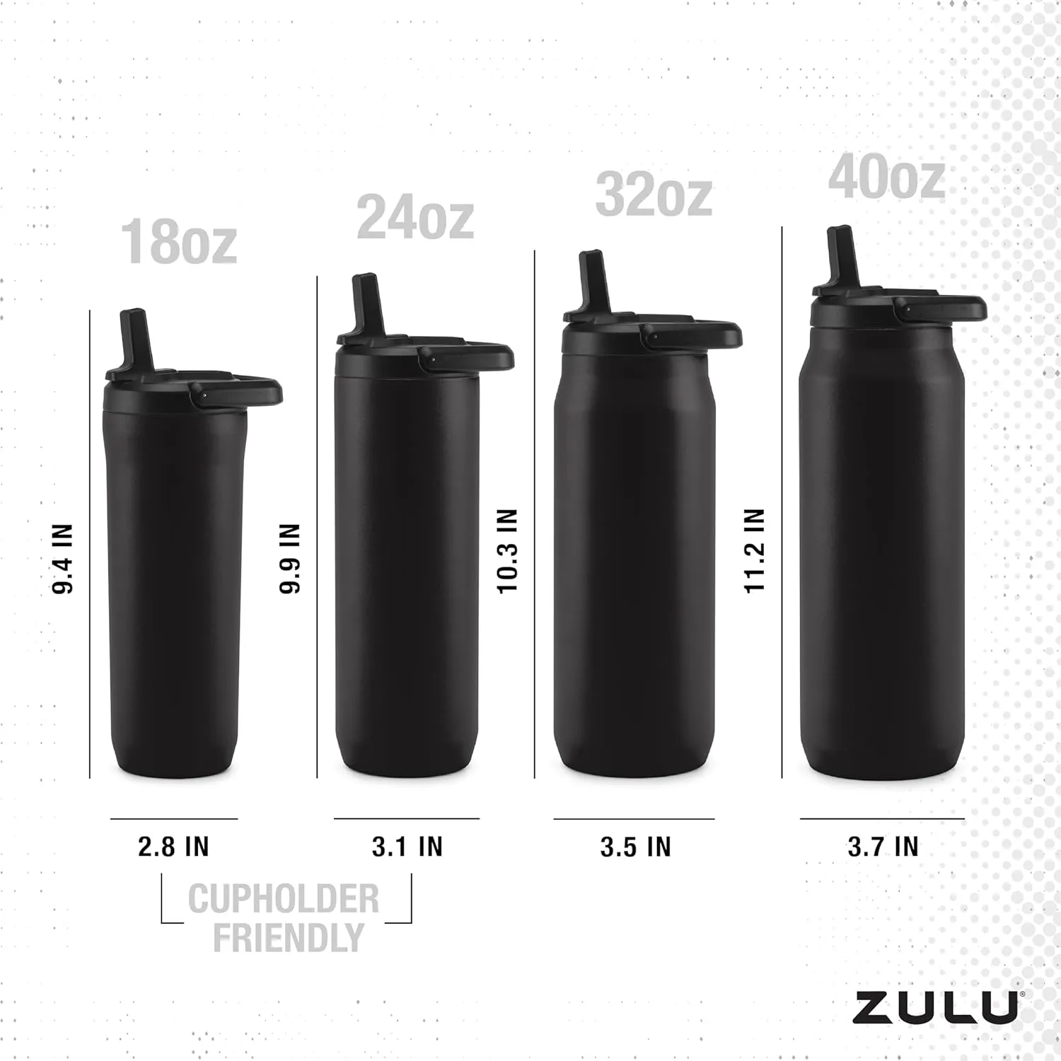 ZULU Base 40oz Stainless Steel Water Bottle with 3 Lids- Straw, Chug, Twist | Double Walled and Vacuum Insulated Metal Thermos | For Gym, Outdoor | Built in Carry Loop, Dishwasher Safe, Guac