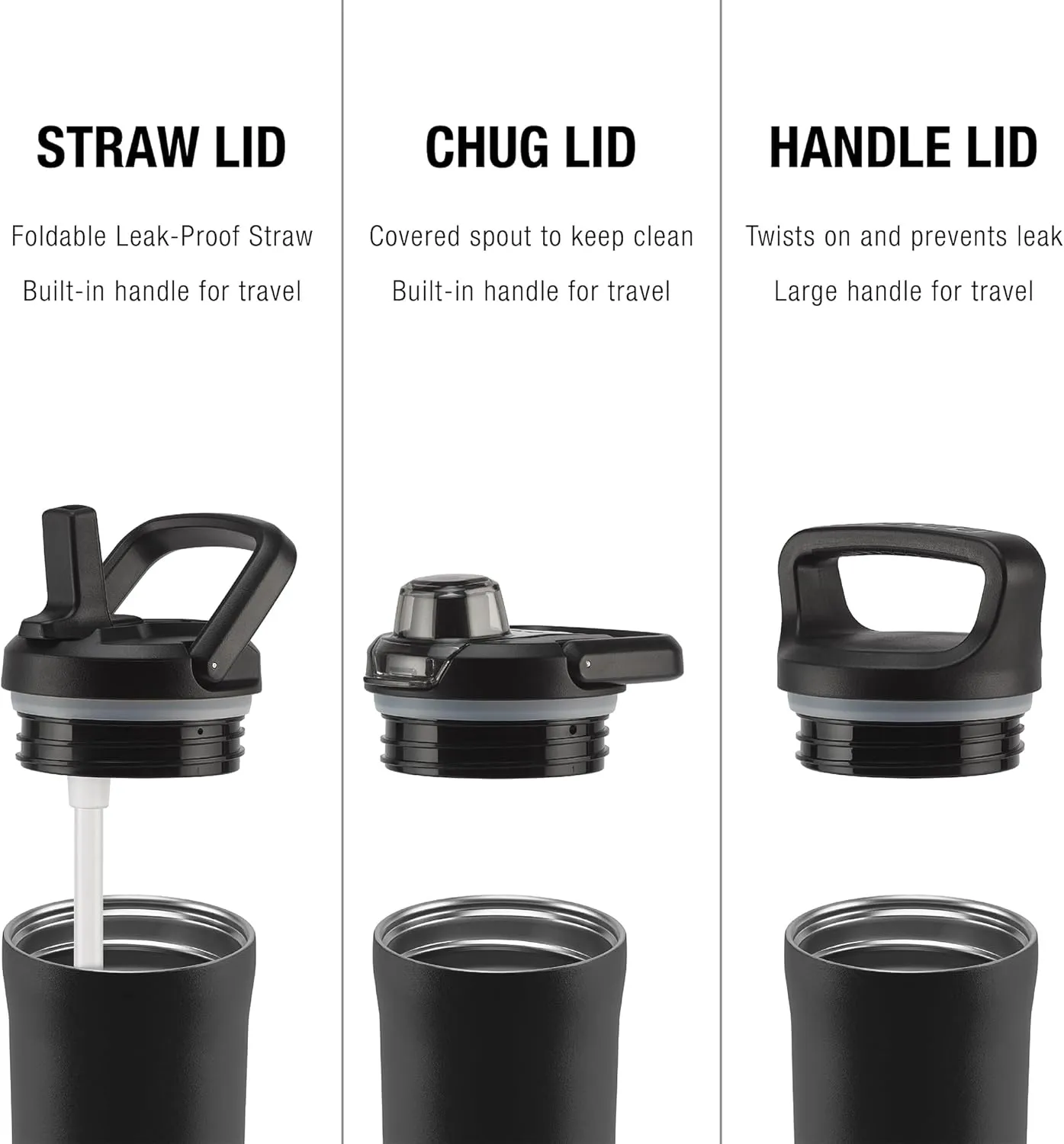 ZULU Base 40oz Stainless Steel Water Bottle with 3 Lids- Straw, Chug, Twist | Double Walled and Vacuum Insulated Metal Thermos | For Gym, Outdoor | Built in Carry Loop, Dishwasher Safe, Guac