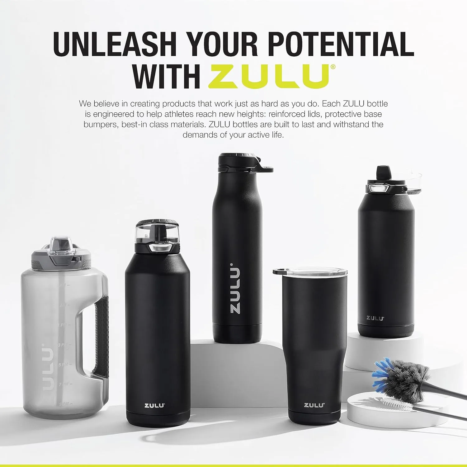 ZULU Base 40oz Stainless Steel Water Bottle with 3 Lids- Straw, Chug, Twist | Double Walled and Vacuum Insulated Metal Thermos | For Gym, Outdoor | Built in Carry Loop, Dishwasher Safe, Guac