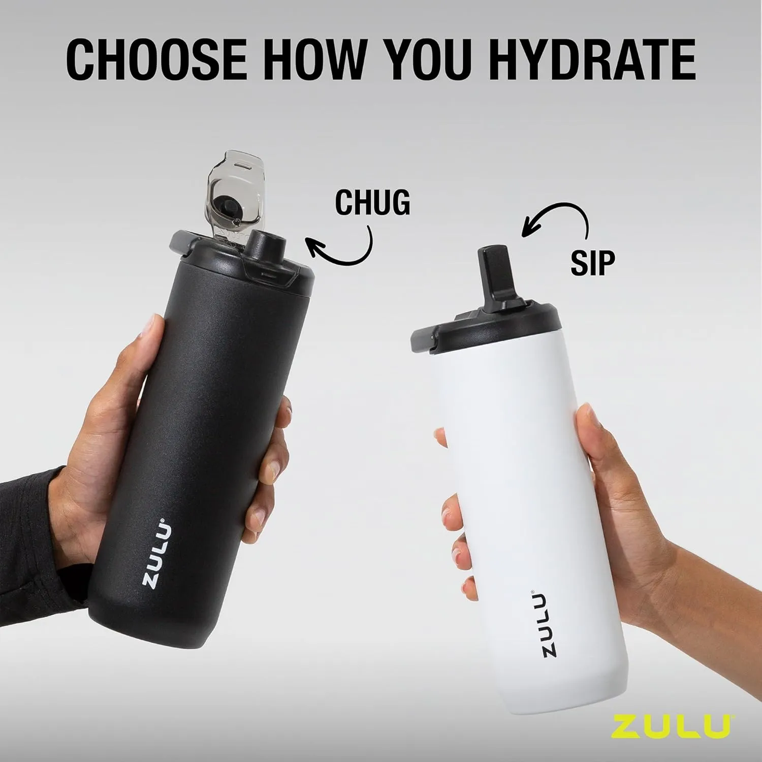 ZULU Base 40oz Stainless Steel Water Bottle with 3 Lids- Straw, Chug, Twist | Double Walled and Vacuum Insulated Metal Thermos | For Gym, Outdoor | Built in Carry Loop, Dishwasher Safe, Guac