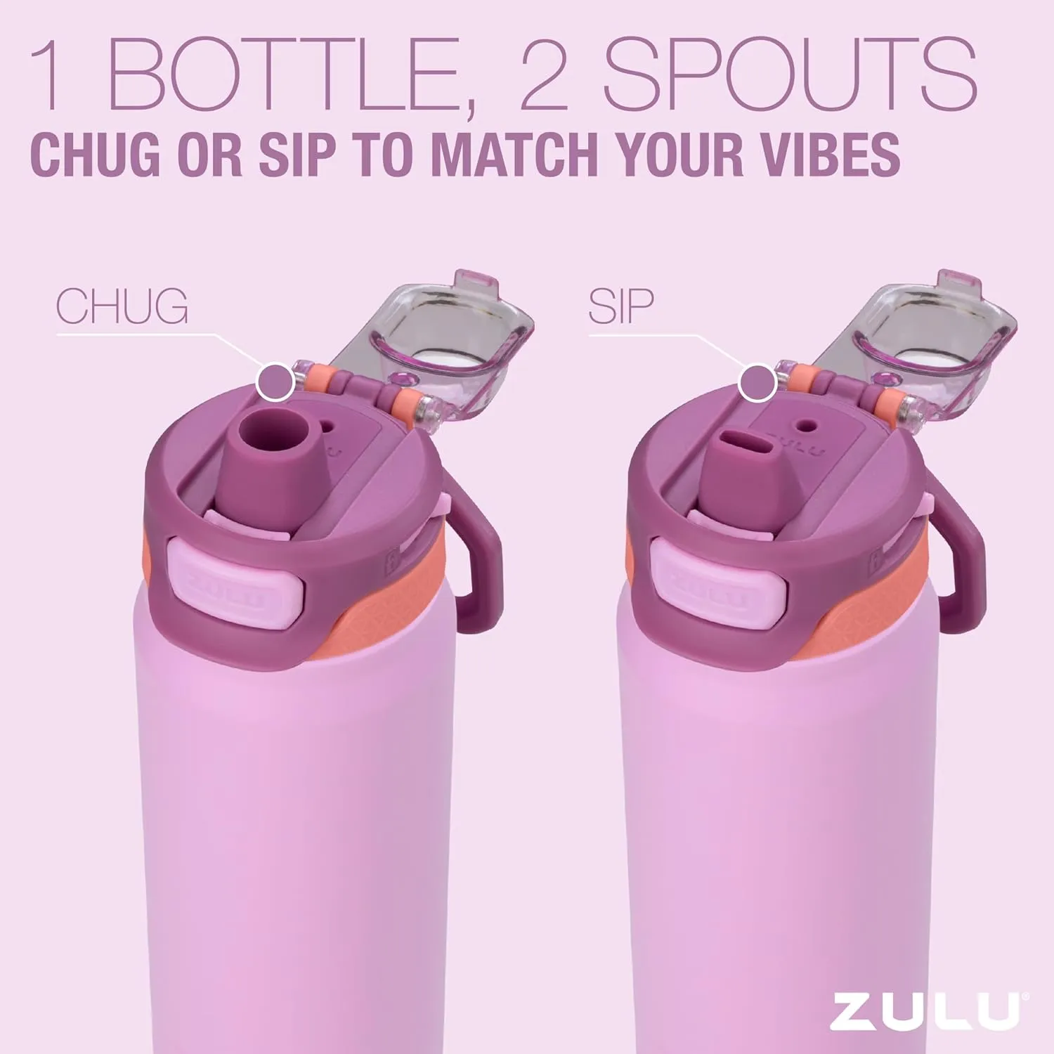 ZULU Powerfill Pro 32oz Stainless Steel Water Bottle with Quick Fill Lid, Triple Walled Vacuum Insulated Metal, Leak Proof Locking Lid, Sip and Chug, Reusable BPA Free, Sherbert