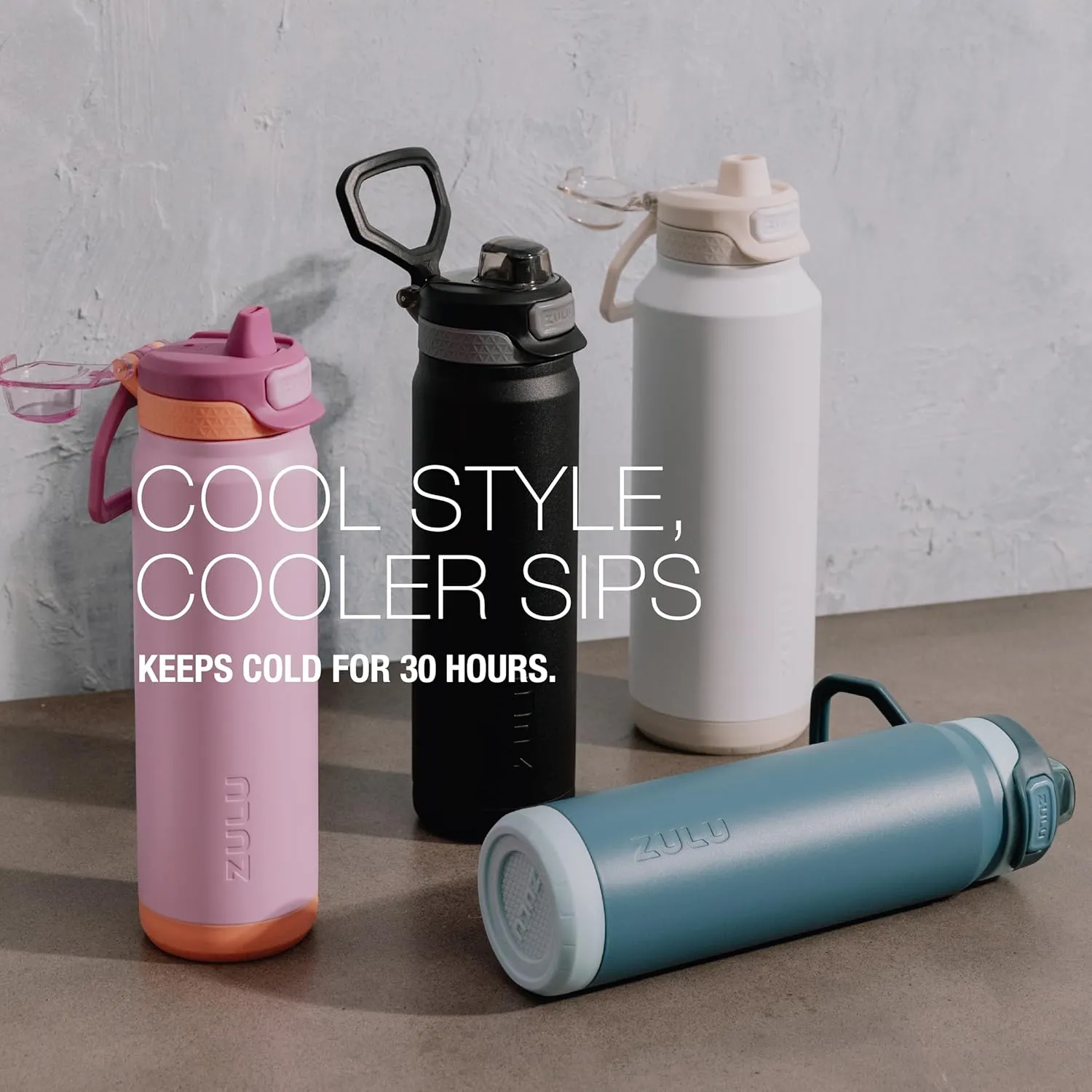 ZULU Powerfill Pro 32oz Stainless Steel Water Bottle with Quick Fill Lid, Triple Walled Vacuum Insulated Metal, Leak Proof Locking Lid, Sip and Chug, Reusable BPA Free, Sherbert