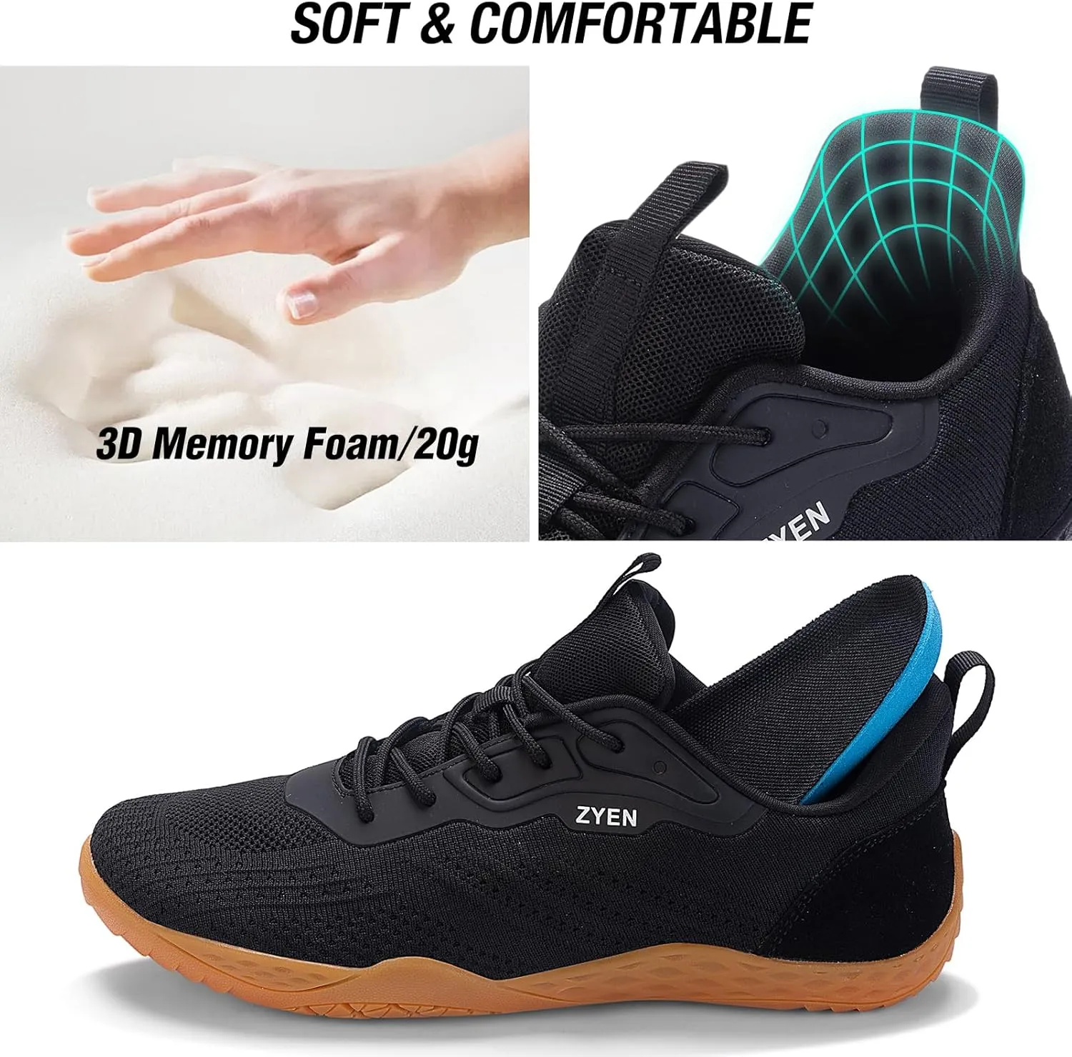 ZYEN Mens Barefoot Shoes Wide Toe Box Trail Running Sneakers Zero Drop Non-Slip Extra Wide Width Walking Shoes Minimalist Wrestling Sneakers Gym Trainer 6.5-13