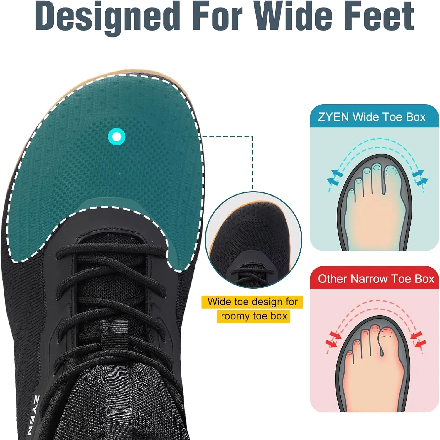 ZYEN Mens Barefoot Shoes Wide Toe Box Trail Running Sneakers Zero Drop Non-Slip Extra Wide Width Walking Shoes Minimalist Wrestling Sneakers Gym Trainer 6.5-13