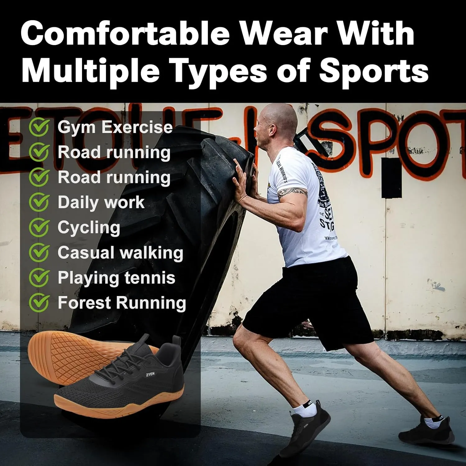 ZYEN Mens Barefoot Shoes Wide Toe Box Trail Running Sneakers Zero Drop Non-Slip Extra Wide Width Walking Shoes Minimalist Wrestling Sneakers Gym Trainer 6.5-13