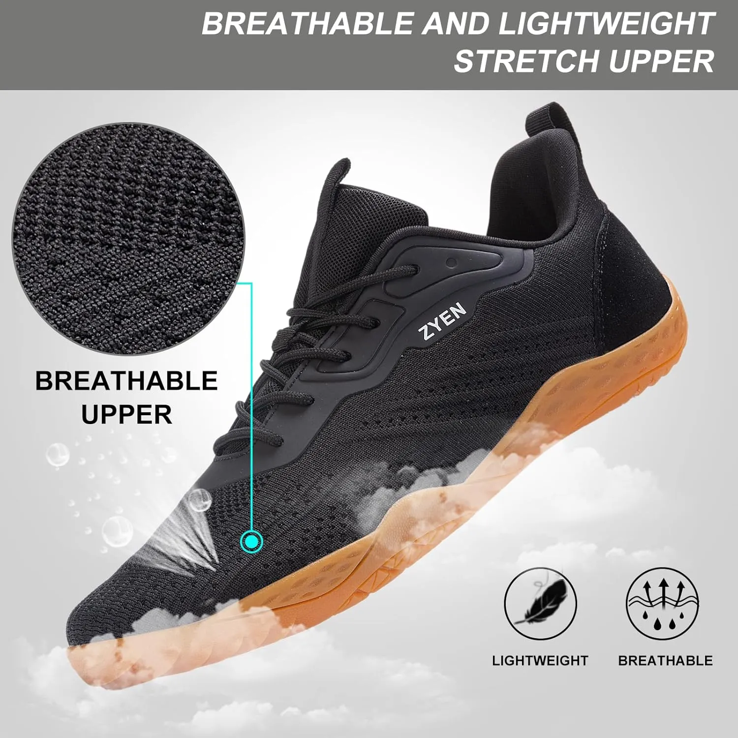 ZYEN Mens Barefoot Shoes Wide Toe Box Trail Running Sneakers Zero Drop Non-Slip Extra Wide Width Walking Shoes Minimalist Wrestling Sneakers Gym Trainer 6.5-13