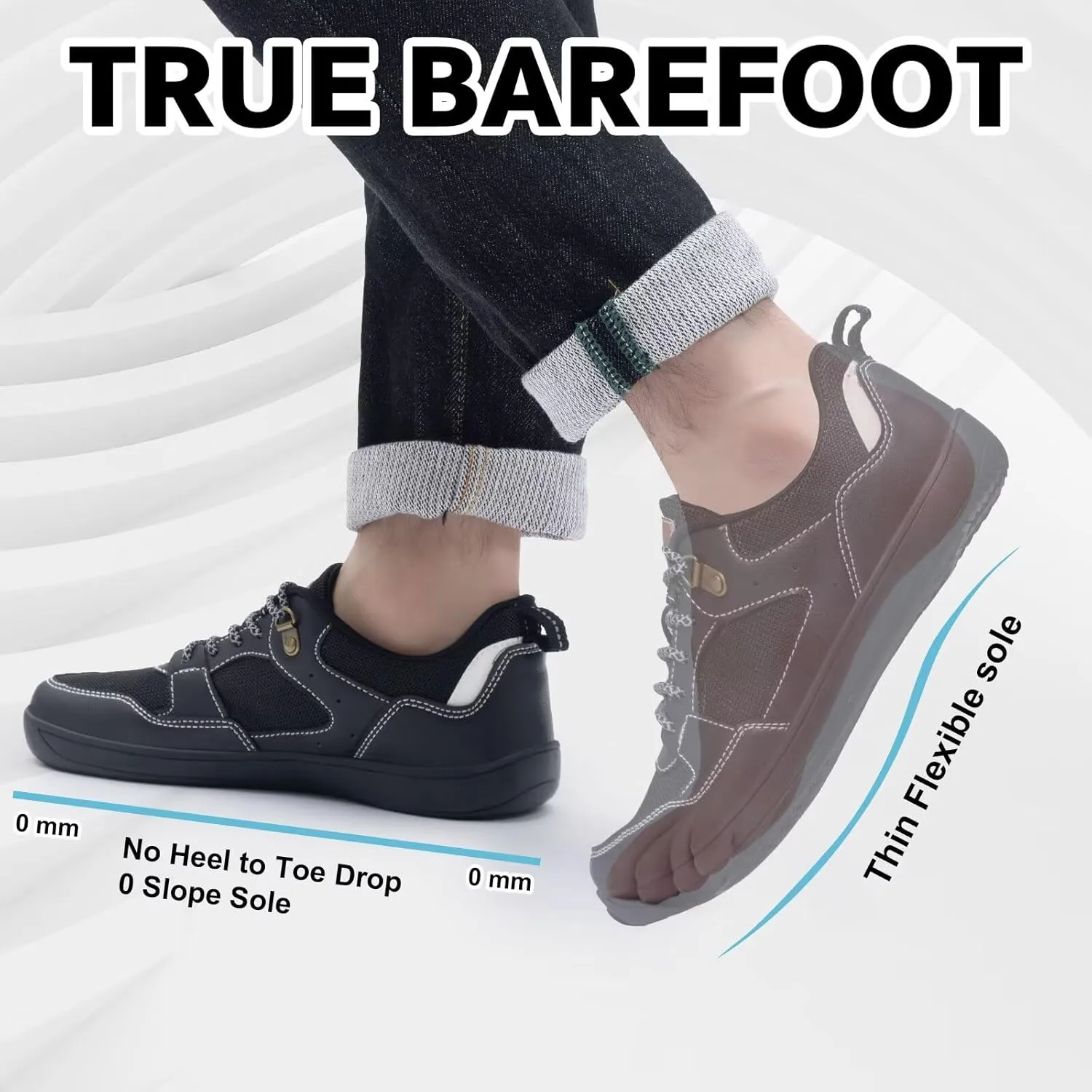 ZYEN Men's Barefoot Wide Toe Box Shoes Non Slip Zero Drop Causal Leather Shoes Utra Light Wide Width Walking Fashion Sneakers Breathable Wide Minimalist Running Sneakers Workout Gym Trainer