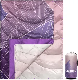zzlamb Camping Blanket, Outdoor Lightweight Travel Blanket Puffy Portable Down Alternative, Windproof Warm Cloak with Snaps, Cozy Quilt Backpacking Picnic RV Plane Car Hammock Beach Climbing